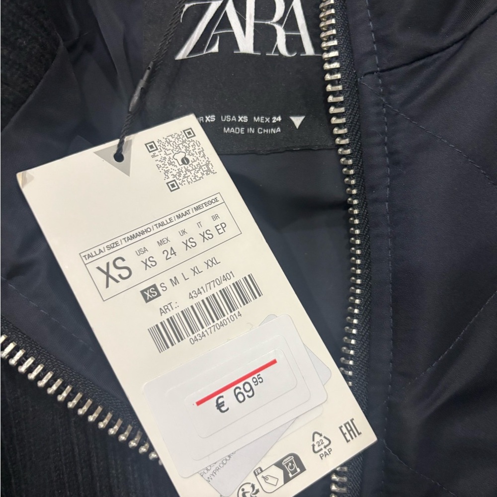 Zara Black Bomber Jacket with Silver Zippers - Picture 9 of 9
